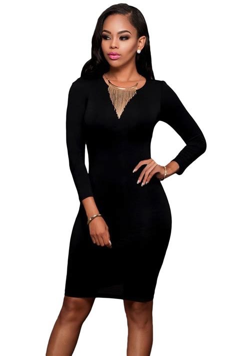 black figure hugging dress|girls black bodycon dress.